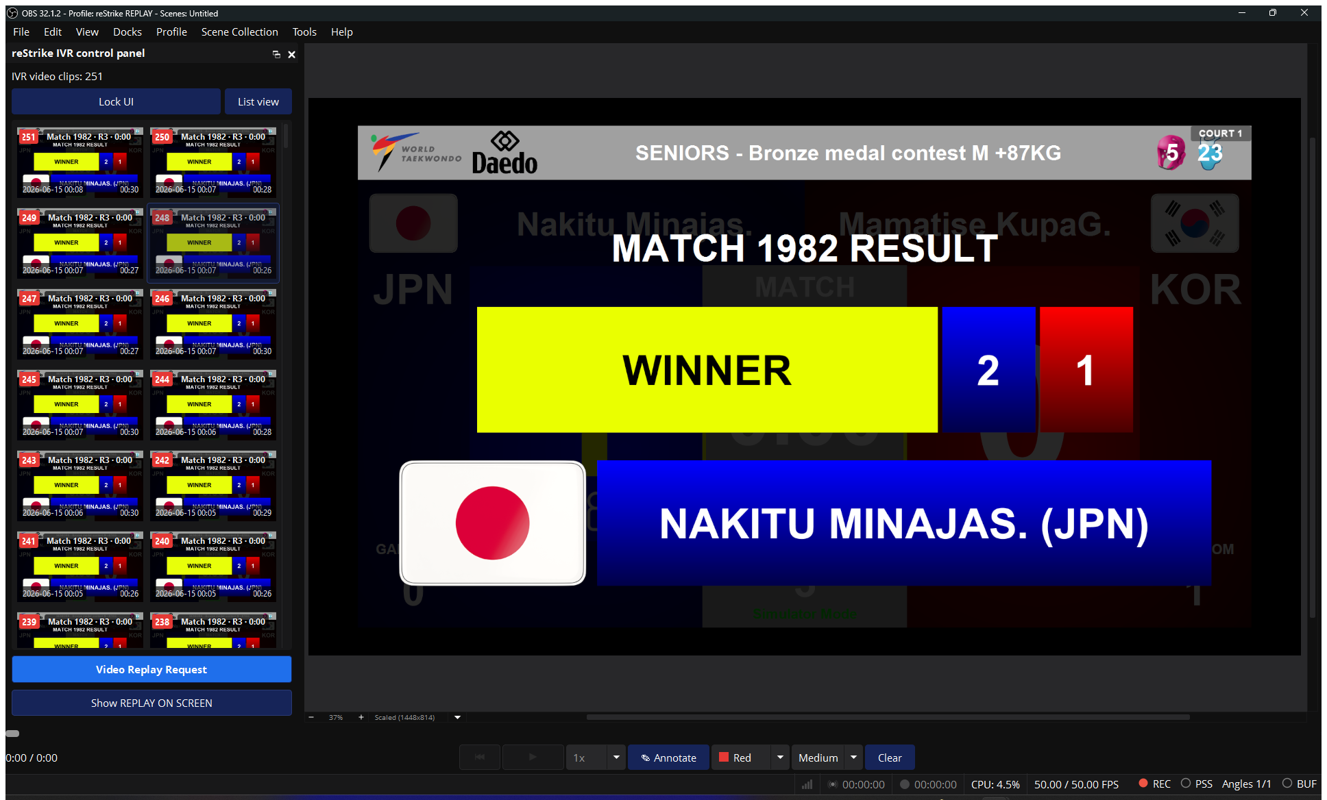 reStrikeOBS instant replay control panel in OBS